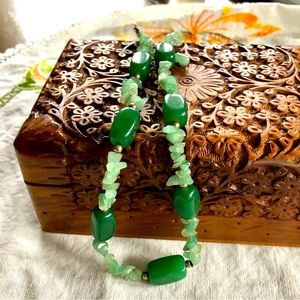 Vintage H.D.N.Y. Green Adventurine Necklace. Crystal Chips and Barrel Beads